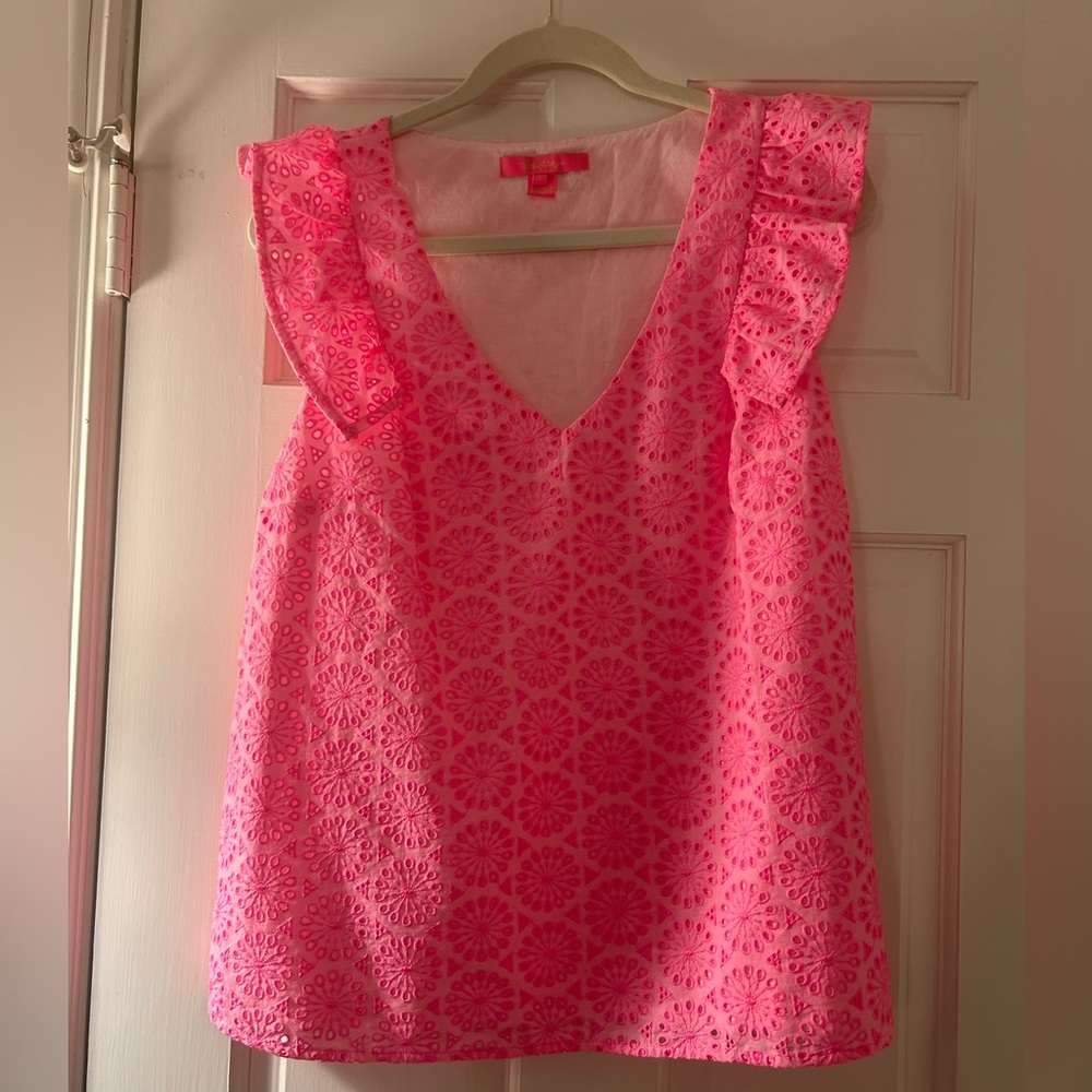 Lilly Pulitzer Pink Lina Eyelet Top in Large